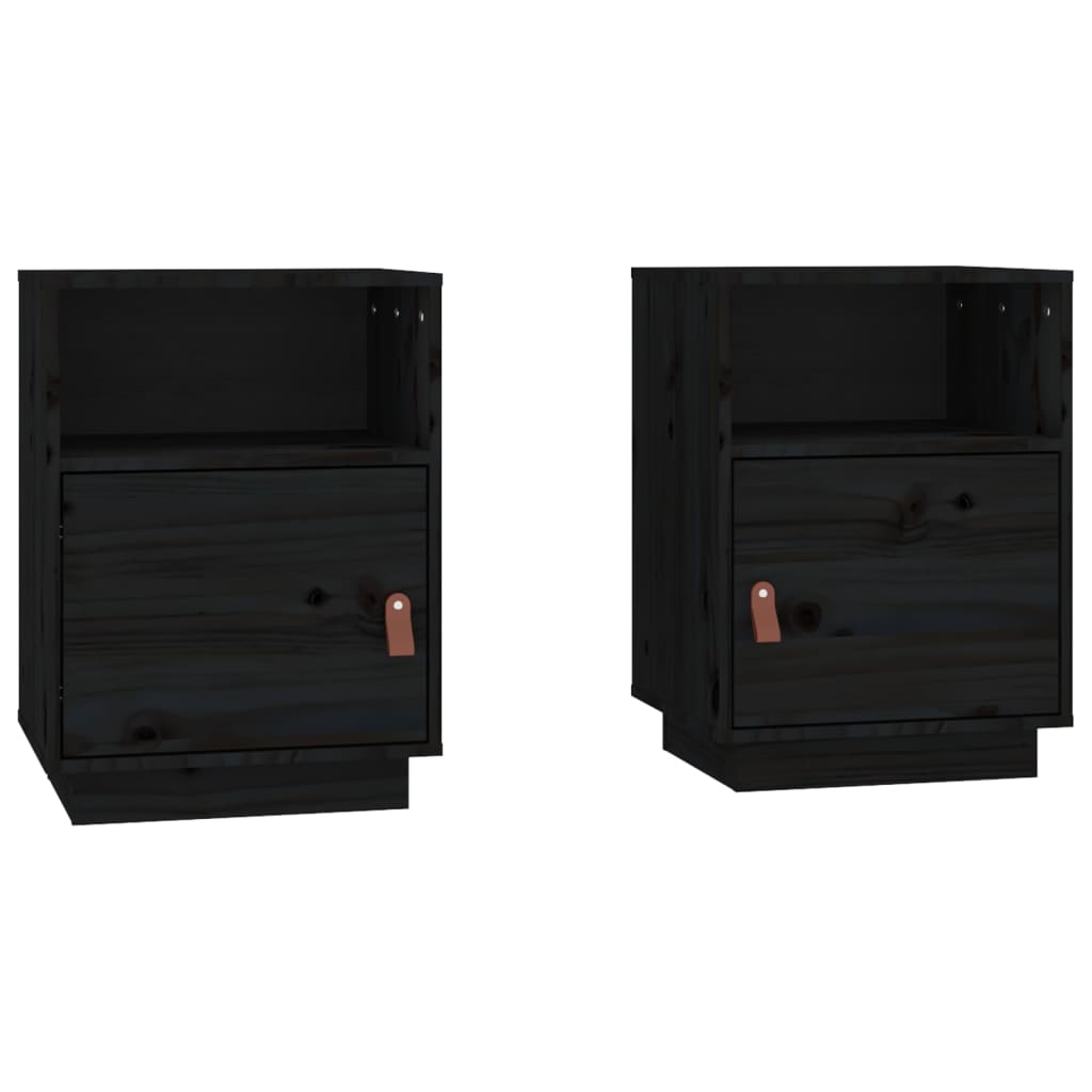 Comodini Neri 2 pz 40x34x55 cm in Legno Massello di Pino - homemem39