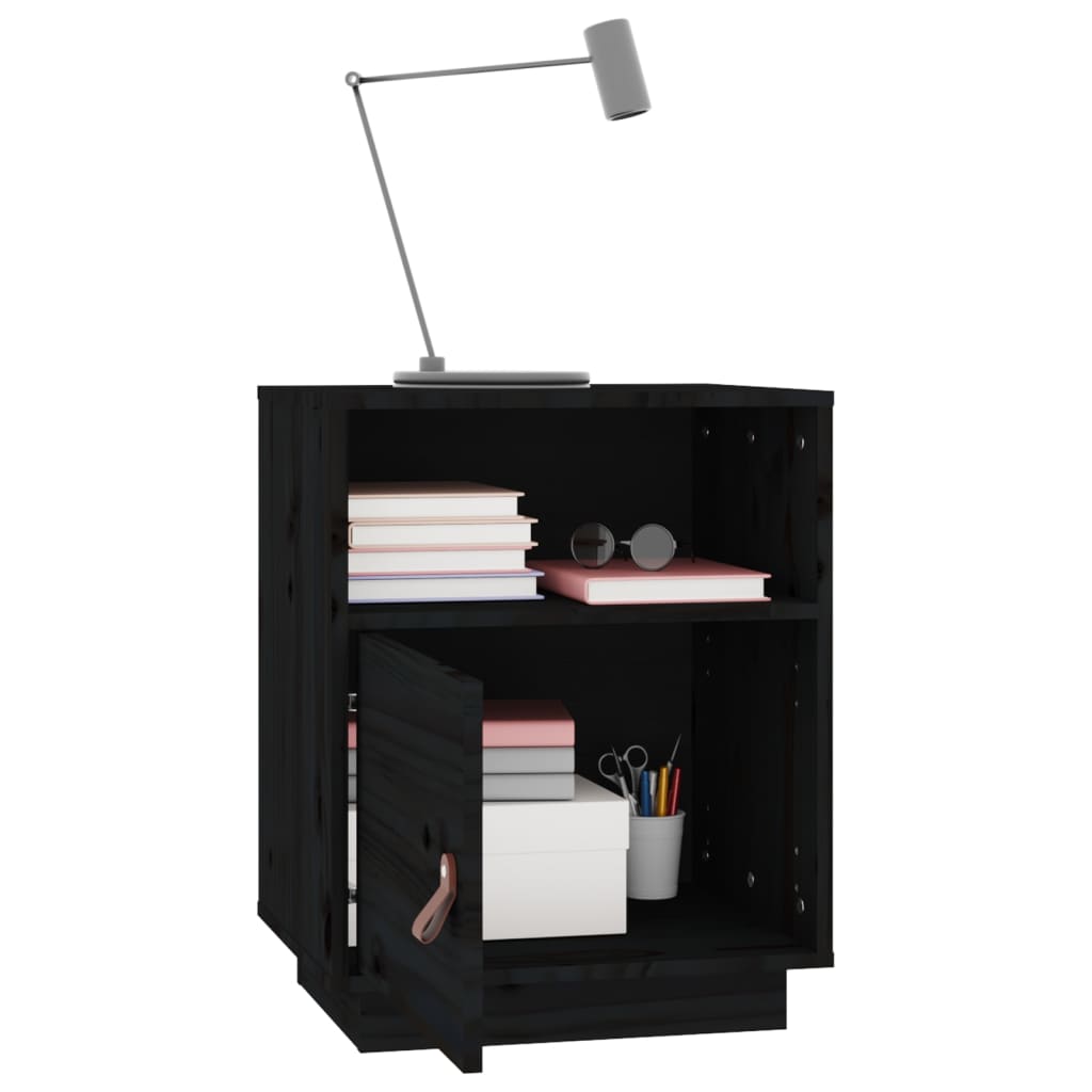 Comodini Neri 2 pz 40x34x55 cm in Legno Massello di Pino - homemem39