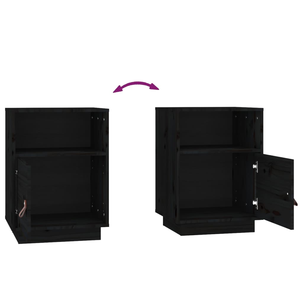 Comodini Neri 2 pz 40x34x55 cm in Legno Massello di Pino - homemem39
