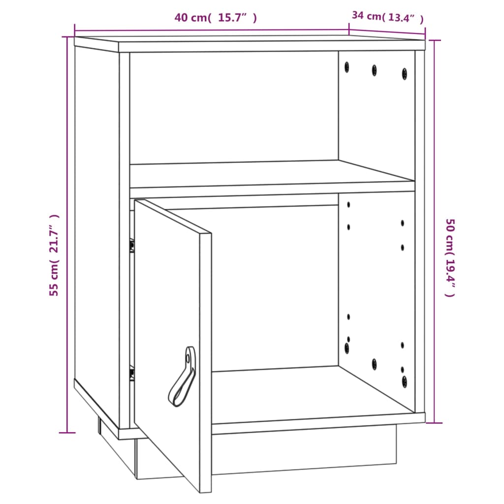 Comodini Neri 2 pz 40x34x55 cm in Legno Massello di Pino - homemem39