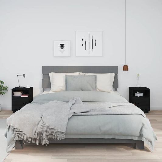 Comodini Neri 2 pz 40x34x55 cm in Legno Massello di Pino - homemem39