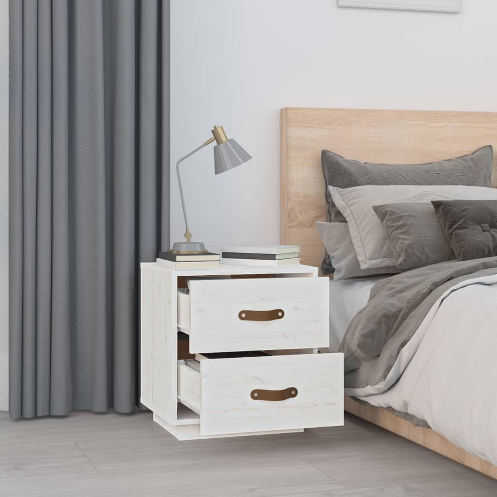 Comodino Bianco 40x34x45 cm in Legno Massello di Pino - homemem39