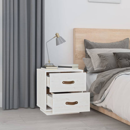 Comodino Bianco 40x34x45 cm in Legno Massello di Pino - homemem39