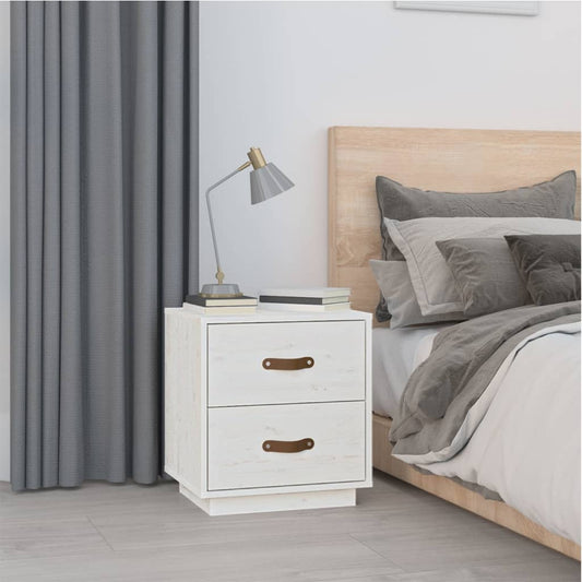 Comodino Bianco 40x34x45 cm in Legno Massello di Pino - homemem39