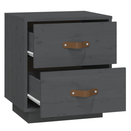 Comodino Grigio 40x34x45 cm in Legno Massello di Pino - homemem39