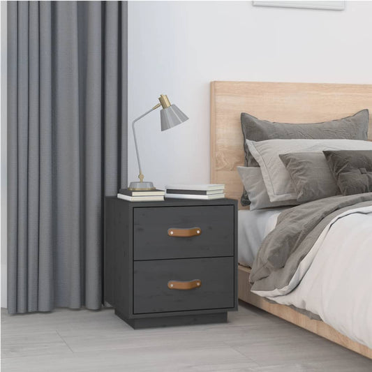 Comodino Grigio 40x34x45 cm in Legno Massello di Pino - homemem39