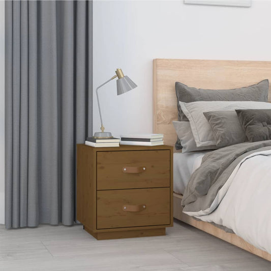 Comodino Marrone Ambrato 40x34x45 cm in Legno Massello di Pino - homemem39