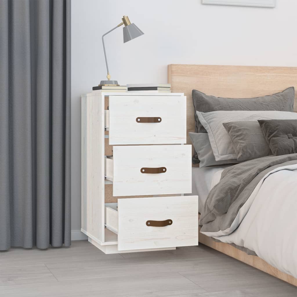 Comodino Bianco 40x40x75 cm in Legno Massello di Pino - homemem39