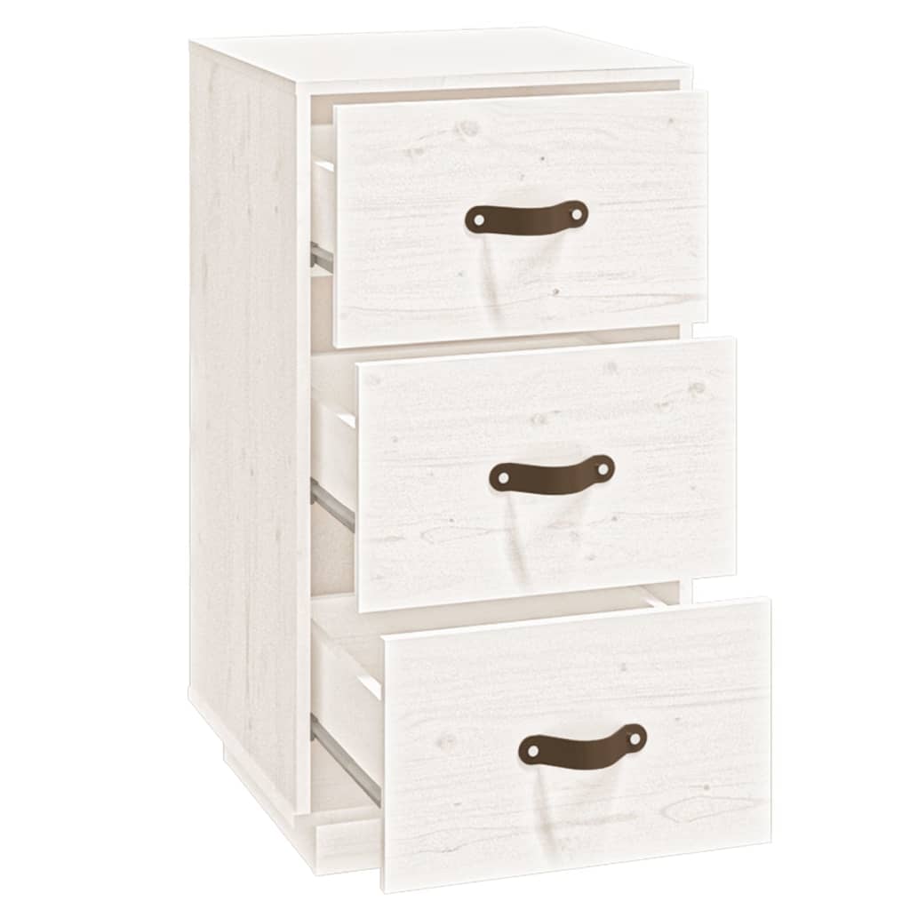 Comodino Bianco 40x40x75 cm in Legno Massello di Pino - homemem39