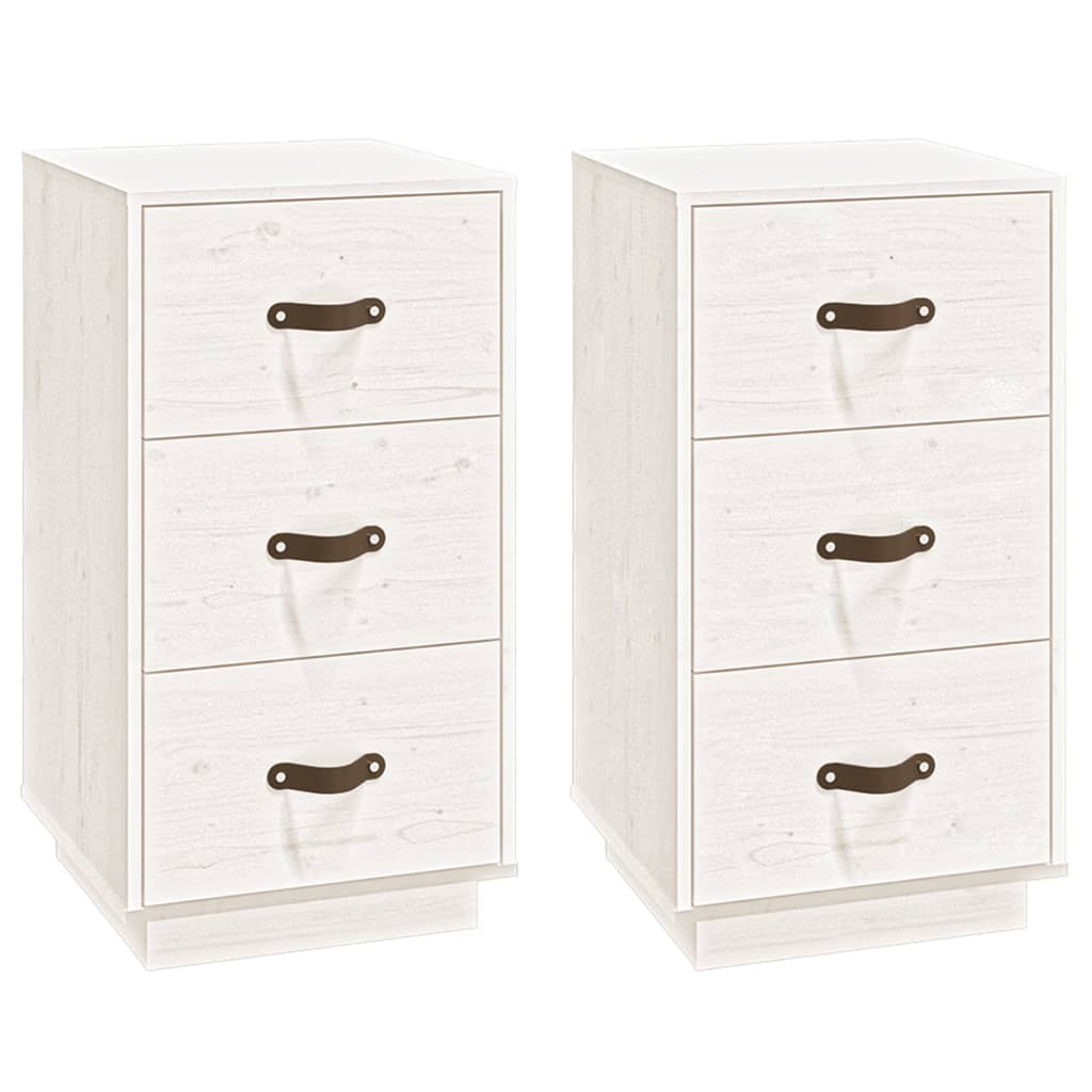 Comodini Bianchi 2 pz 40x40x75 cm in Legno Massello di Pino - homemem39