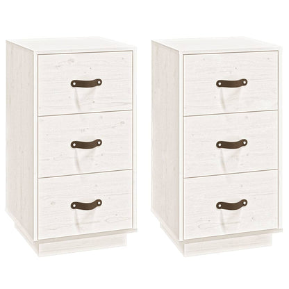 Comodini Bianchi 2 pz 40x40x75 cm in Legno Massello di Pino - homemem39