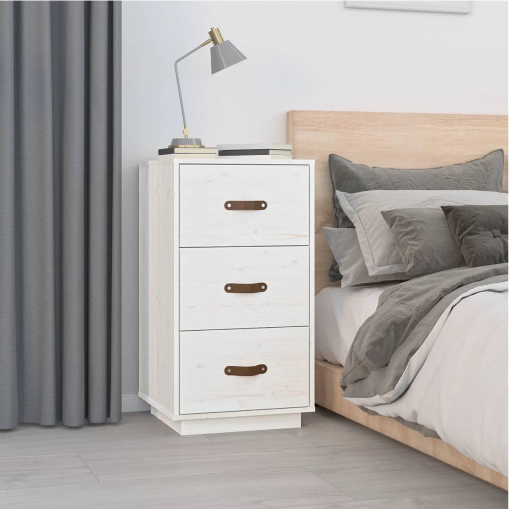 Comodini Bianchi 2 pz 40x40x75 cm in Legno Massello di Pino - homemem39