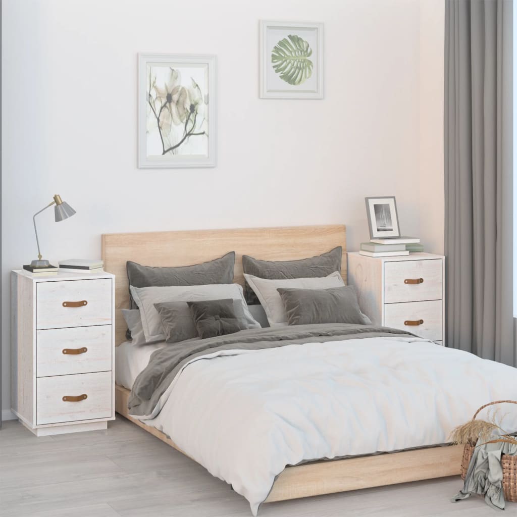 Comodini Bianchi 2 pz 40x40x75 cm in Legno Massello di Pino - homemem39