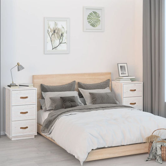 Comodini Bianchi 2 pz 40x40x75 cm in Legno Massello di Pino - homemem39