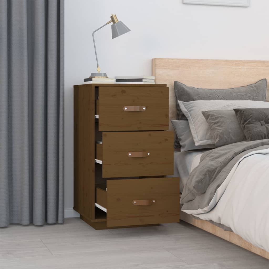 Comodino Ambrato 40x40x75 cm in Legno Massello di Pino - homemem39