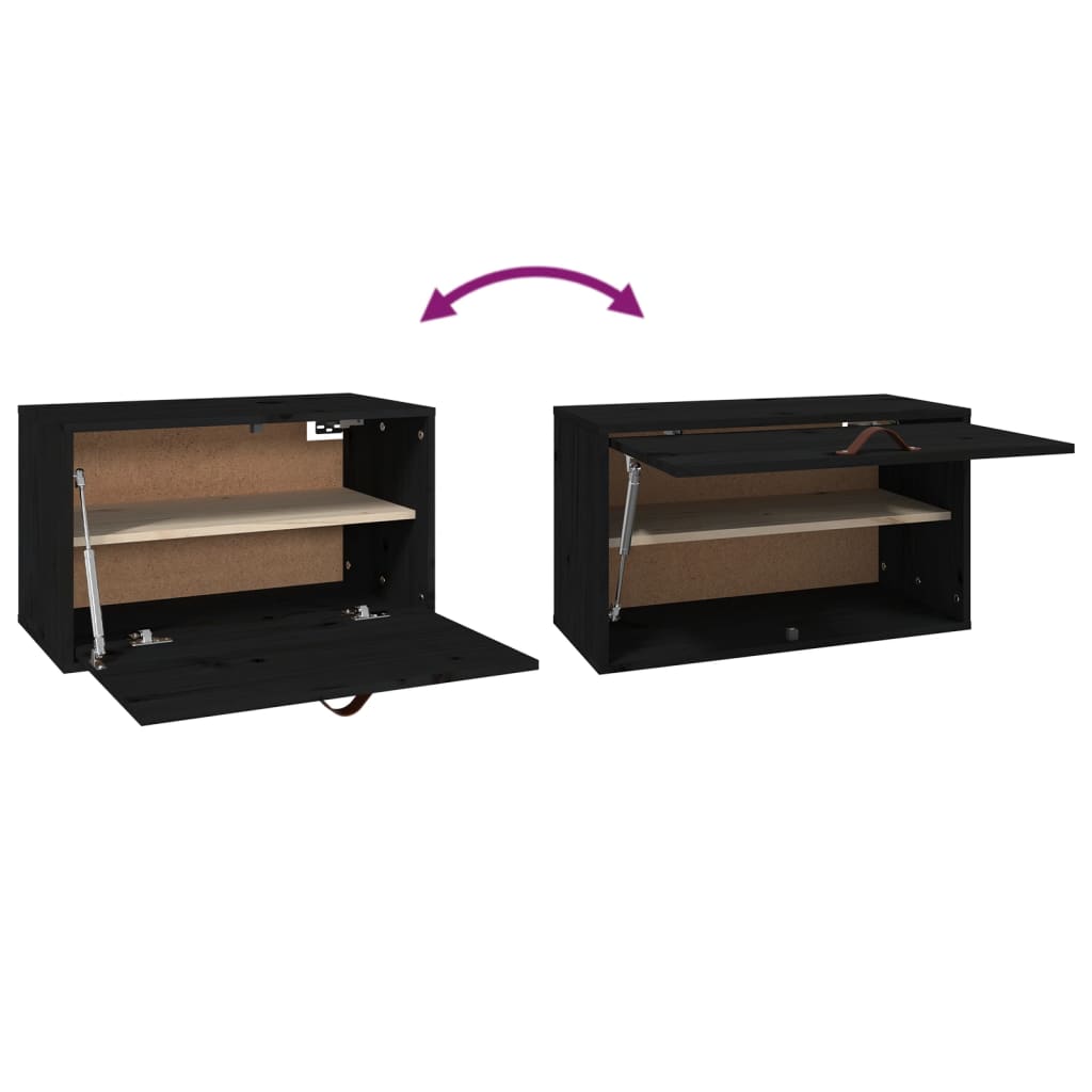 Pensile Nero 60x30x35 cm in Legno Massello di Pino