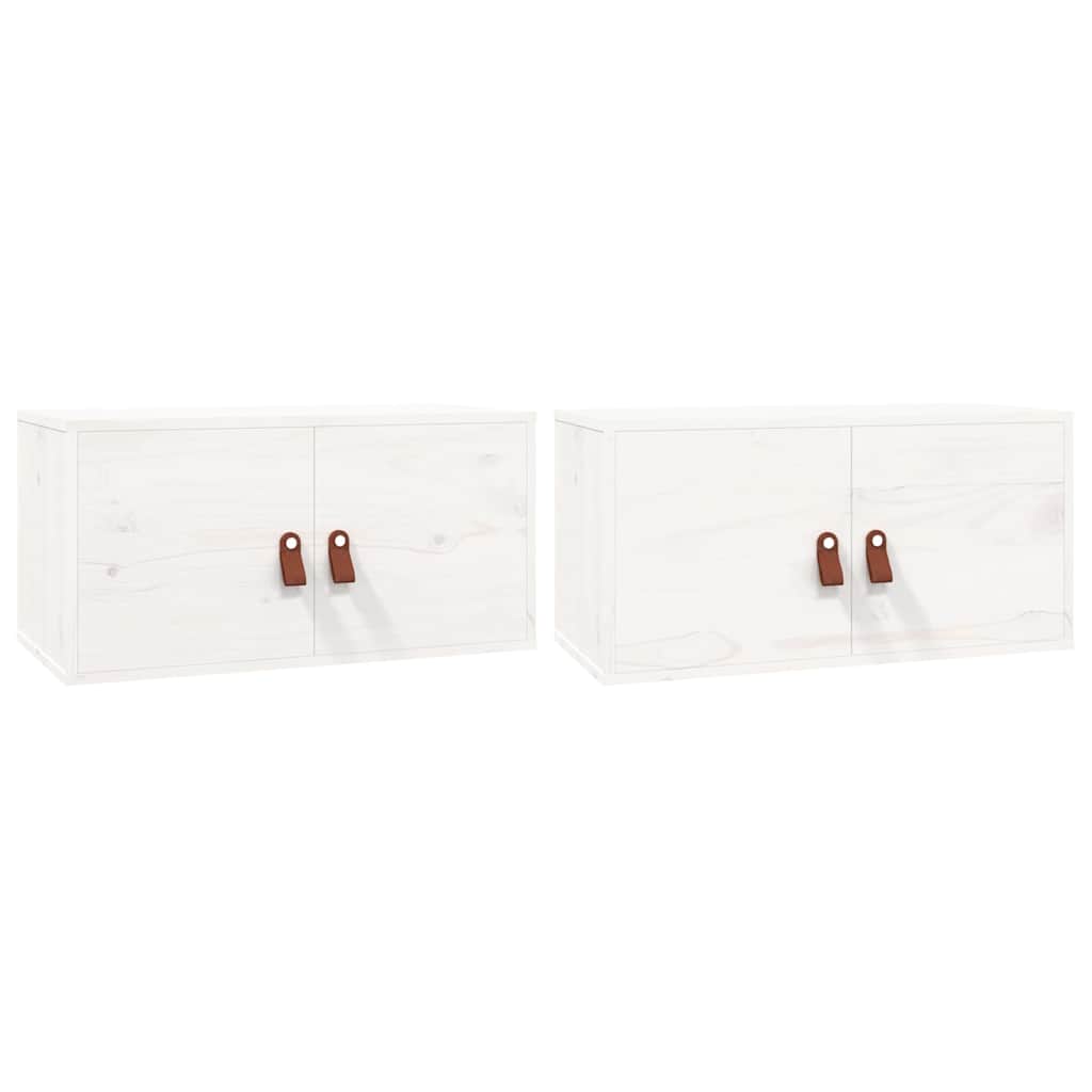 Pensili 2 pz Bianchi 60x30x30 cm in Legno Massello di Pino
