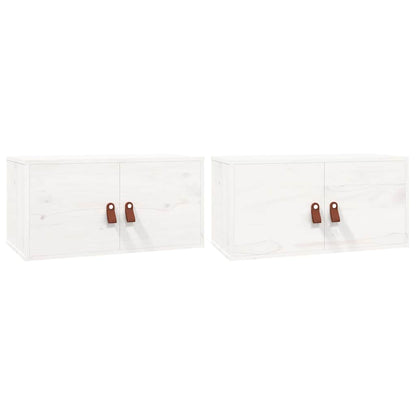 Pensili 2 pz Bianchi 60x30x30 cm in Legno Massello di Pino