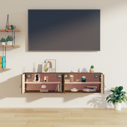 Pensili 2 pz Marrone ambra 60x30x30cm in Legno Massello di Pino