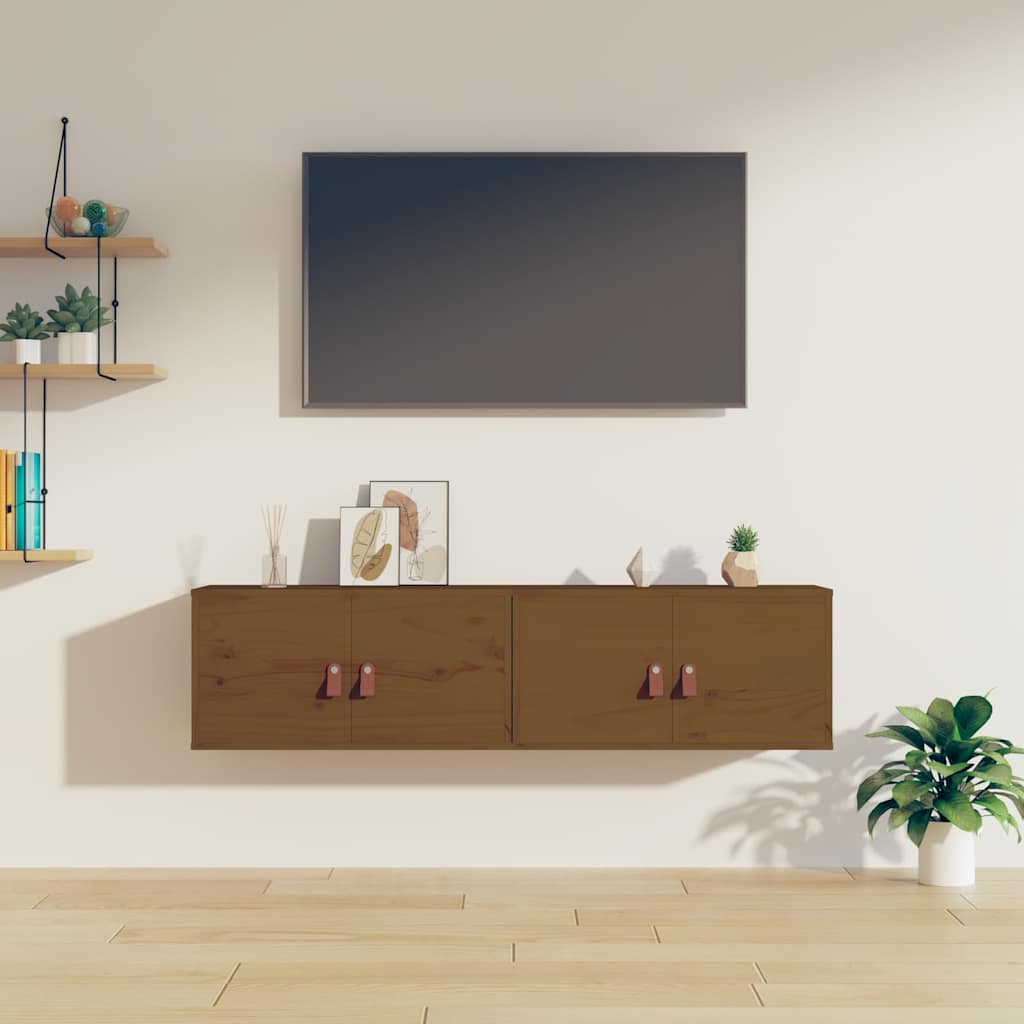 Pensili 2 pz Marrone ambra 60x30x30cm in Legno Massello di Pino