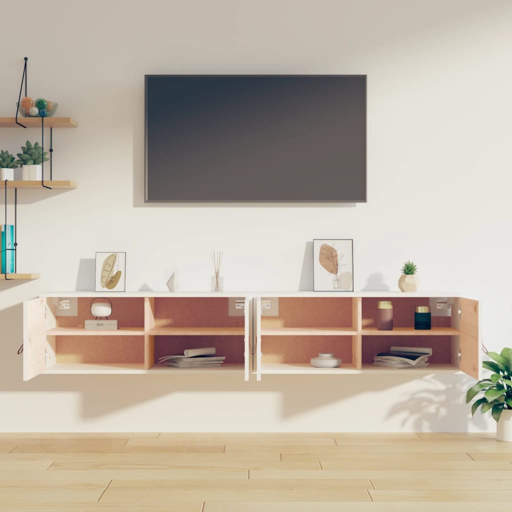 Pensili 2 pz Bianchi 80x30x30 cm in Legno Massello di Pino