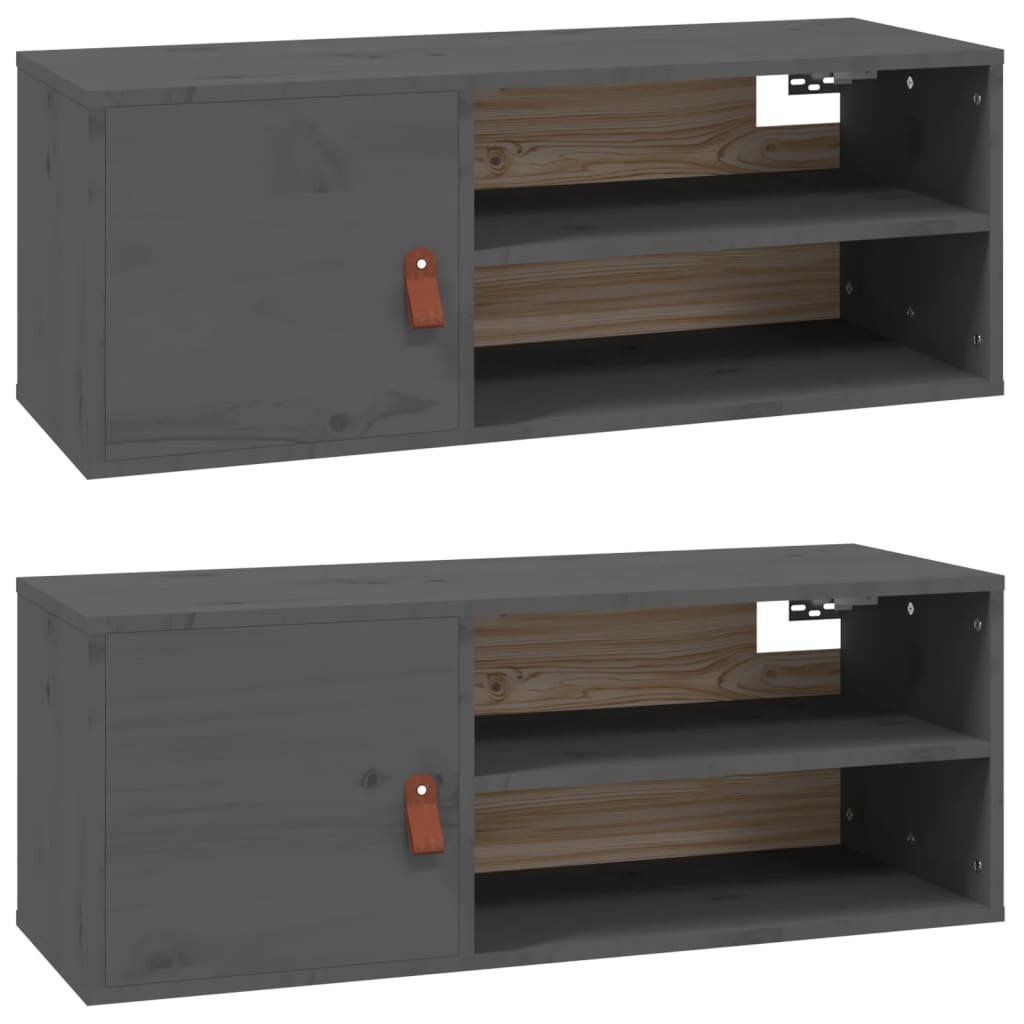 Pensili 2 pz Grigi 80x30x30 cm in Legno Massello di Pino | homemem39