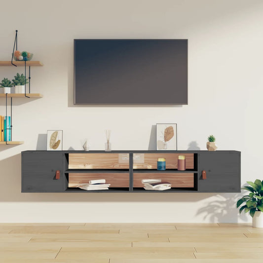 Pensili 2 pz Grigi 80x30x30 cm in Legno Massello di Pino | homemem39