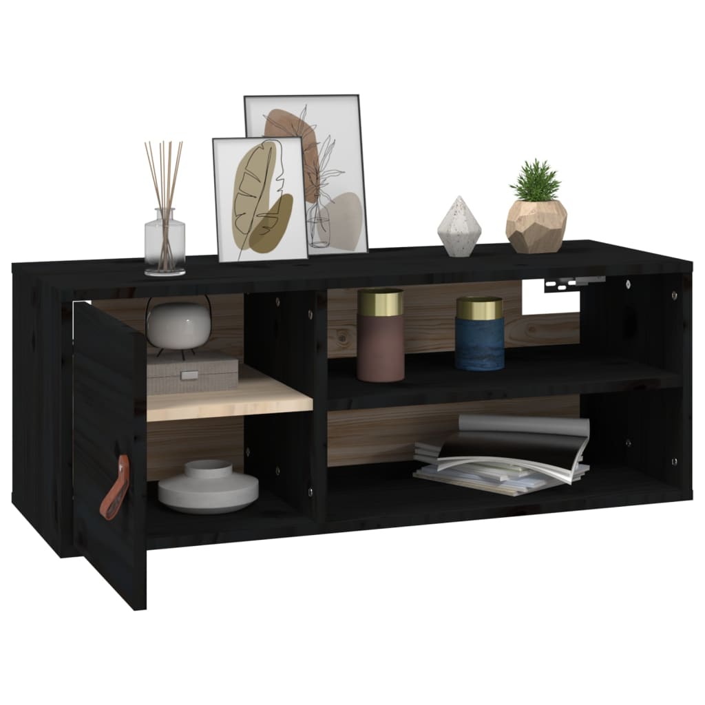 Pensile Nero 80x30x30 cm in Legno Massello di Pino | homemem39