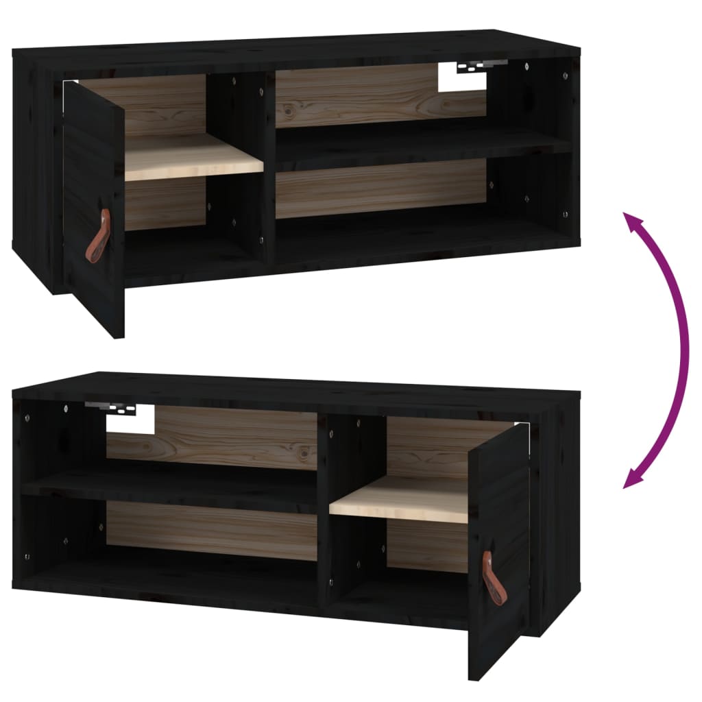 Pensile Nero 80x30x30 cm in Legno Massello di Pino | homemem39