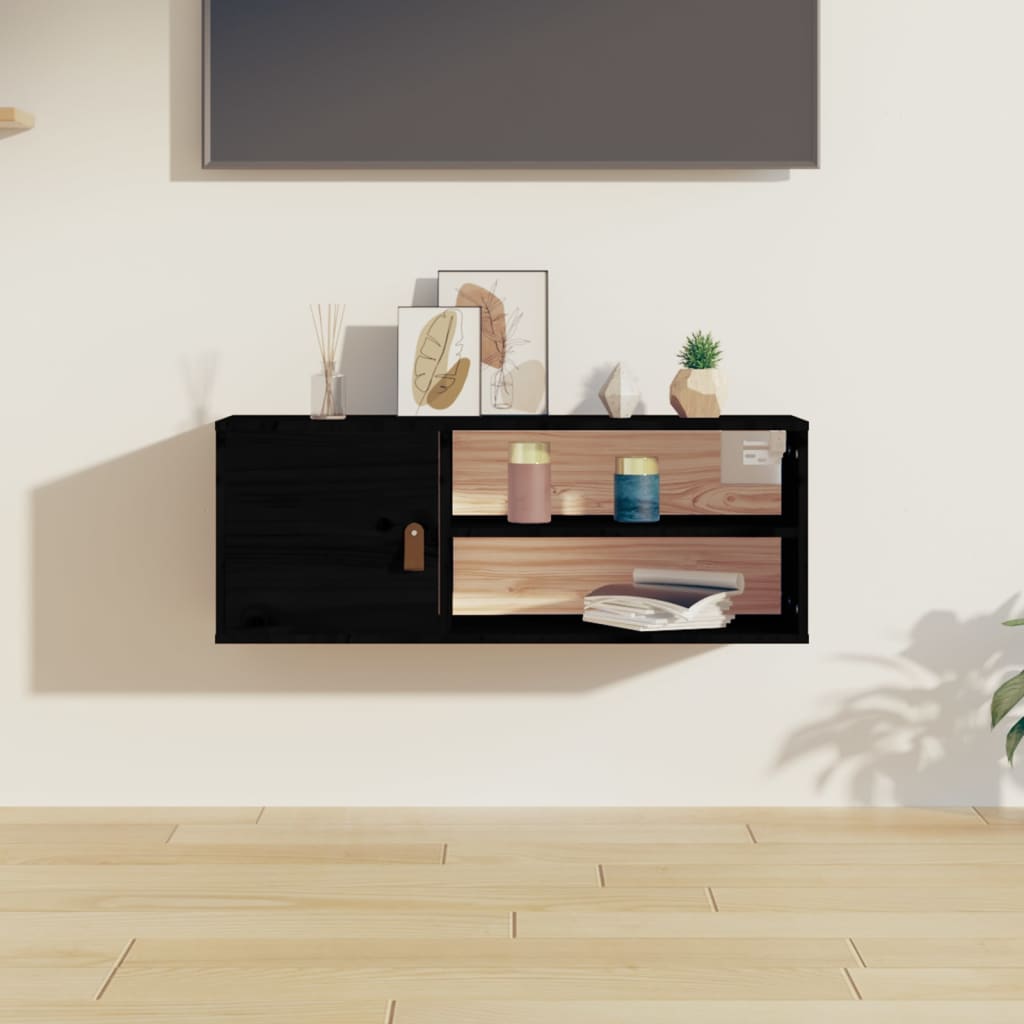 Pensile Nero 80x30x30 cm in Legno Massello di Pino | homemem39