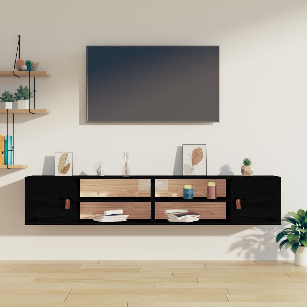 Pensili 2 pz Neri 80x30x30 cm in Legno Massello di Pino | homemem39