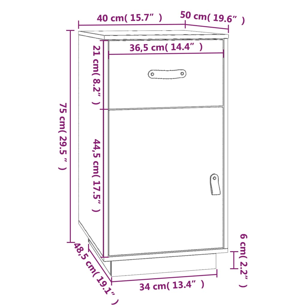 Armadietto da Scrivania Bianco 40x50x75 cm Legno Massello Pino - homemem39