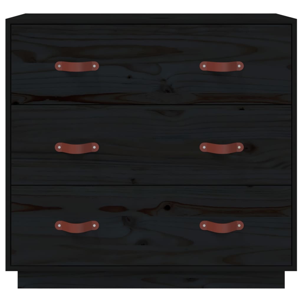 Credenza Nera 80x40x75 cm in Legno Massello di Pino - homemem39