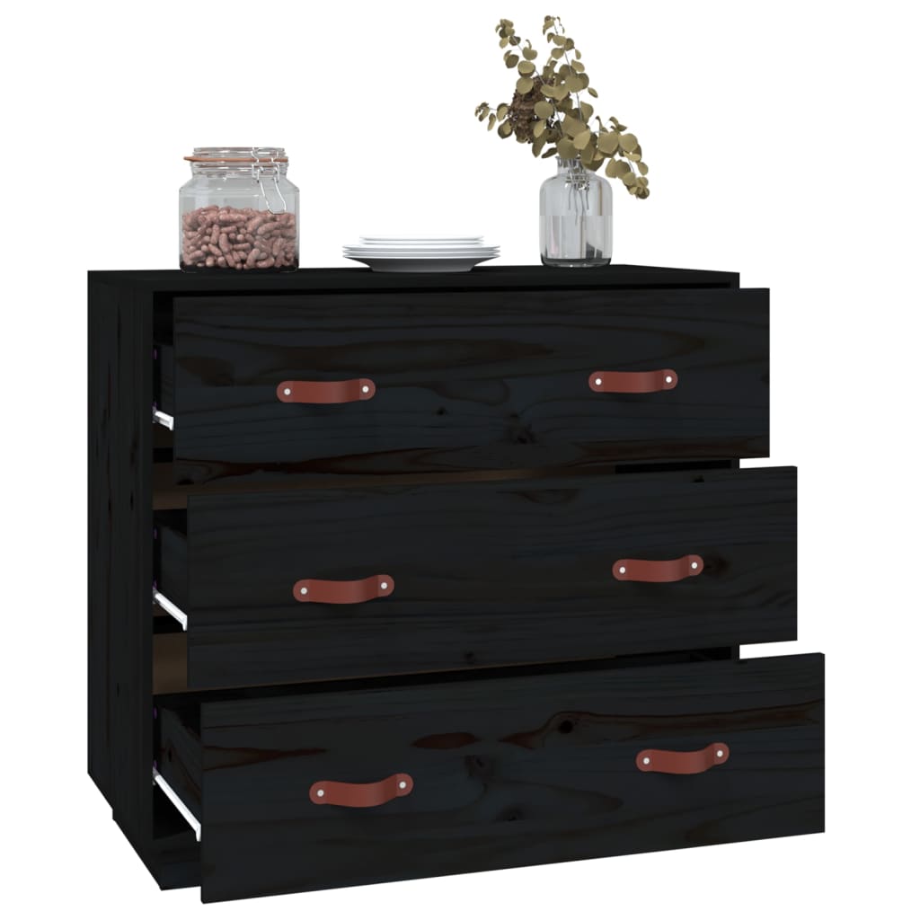 Credenza Nera 80x40x75 cm in Legno Massello di Pino - homemem39