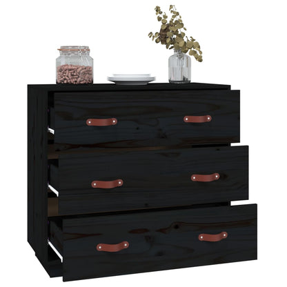 Credenza Nera 80x40x75 cm in Legno Massello di Pino - homemem39