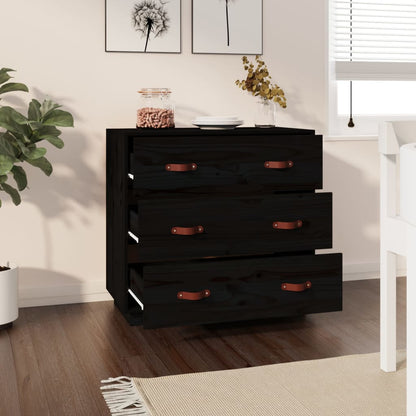 Credenza Nera 80x40x75 cm in Legno Massello di Pino - homemem39