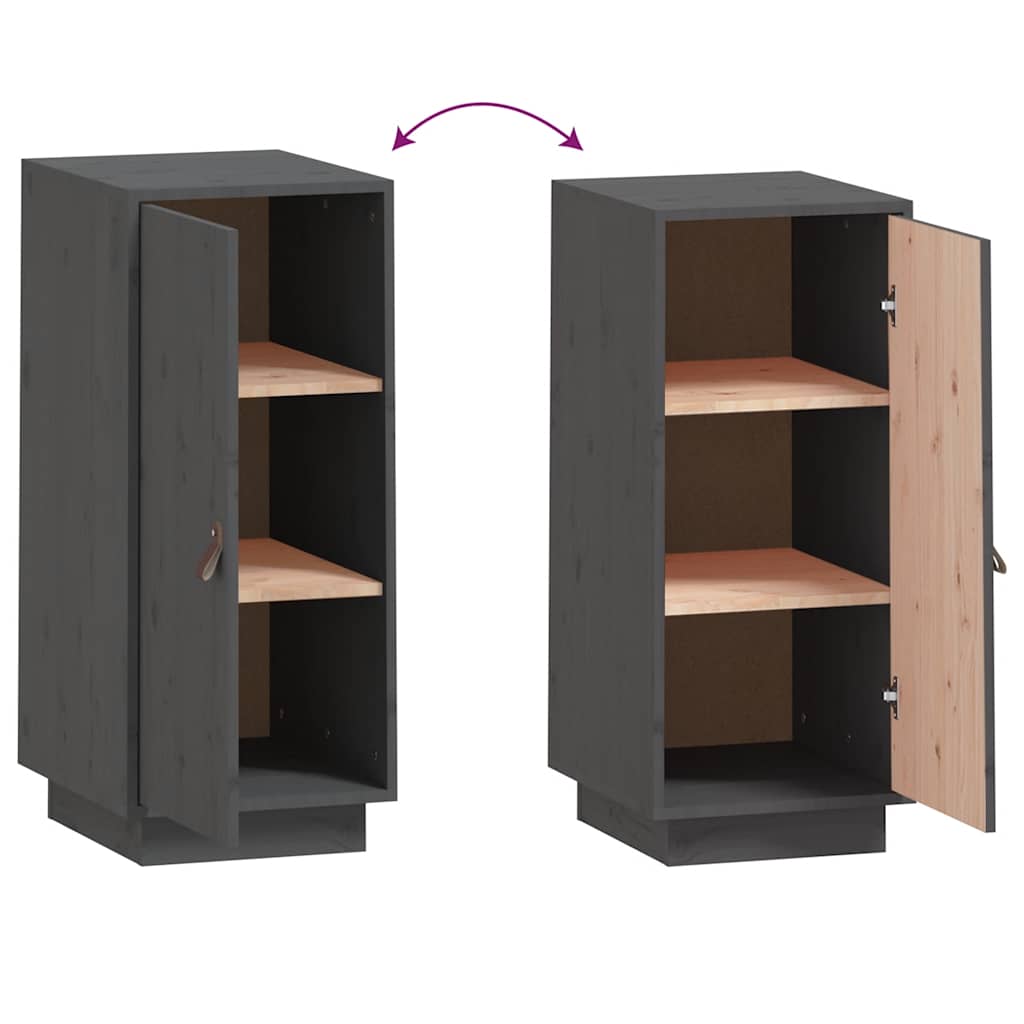 Credenza Grigia 34x40x75 cm in Legno Massello di Pino - homemem39