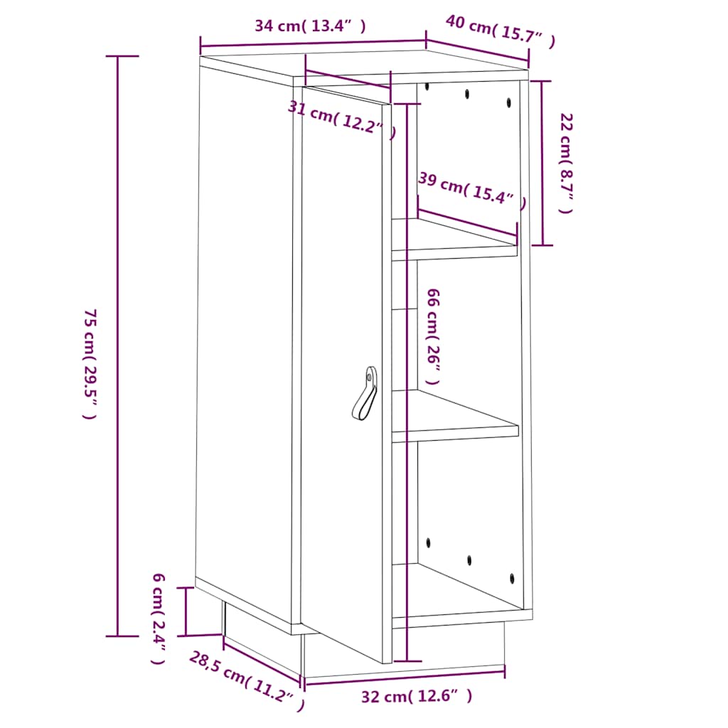 Credenza ambra 34x40x75 cm in Legno Massello di Pino - homemem39