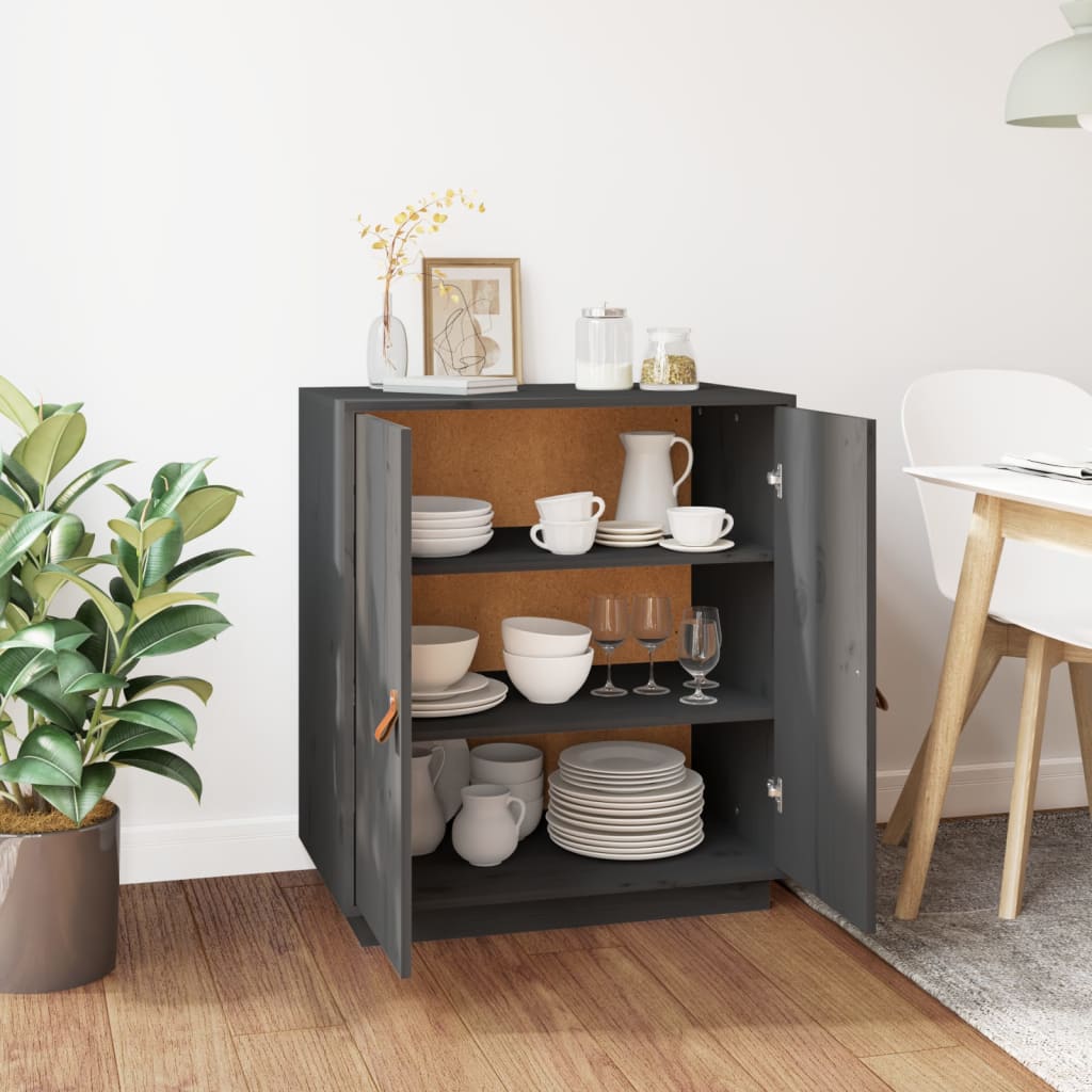 Credenza Grigia 65,5x40x75 cm in Legno Massello di Pino - homemem39