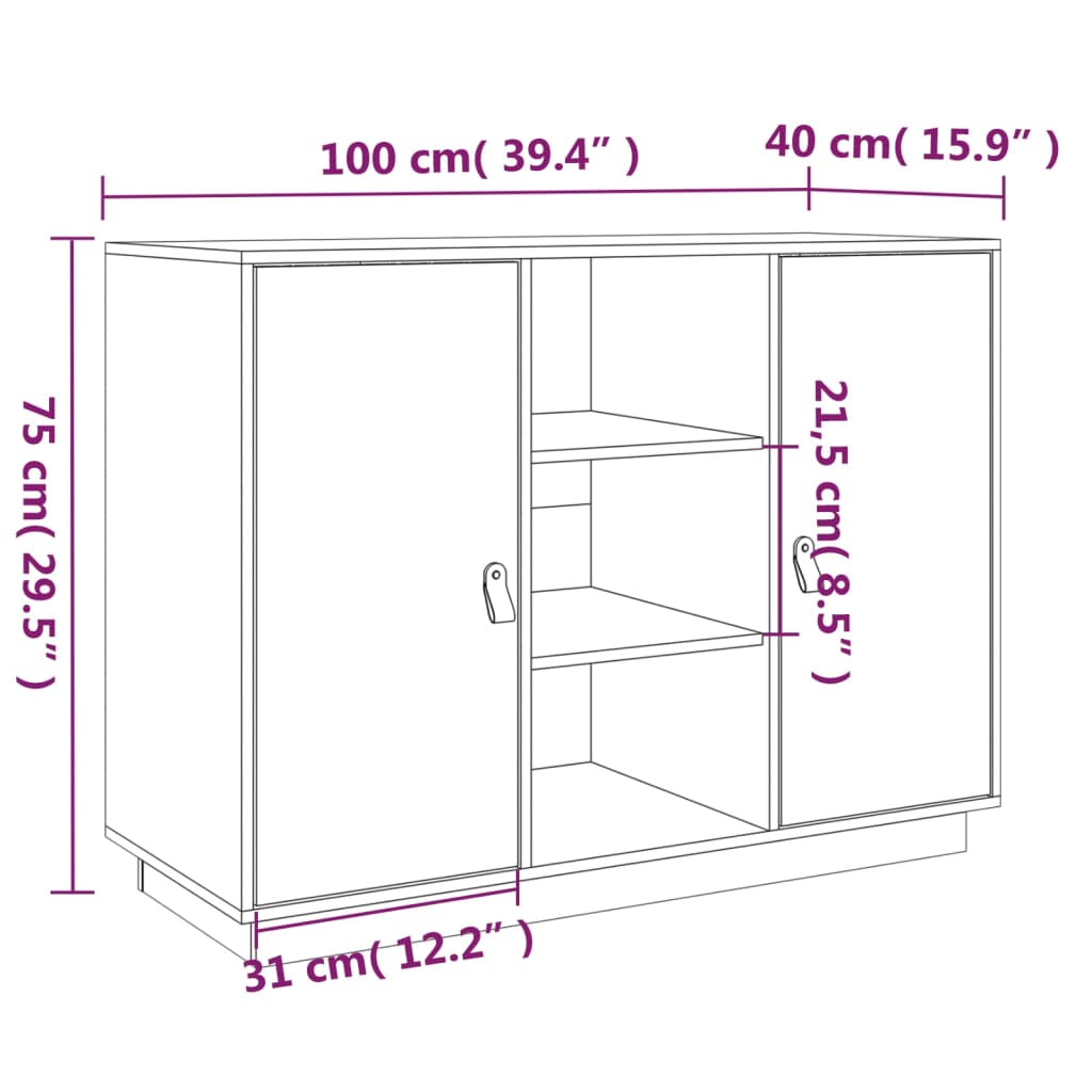 Credenza ambra 100x40x75 cm in Legno Massello di Pino - homemem39