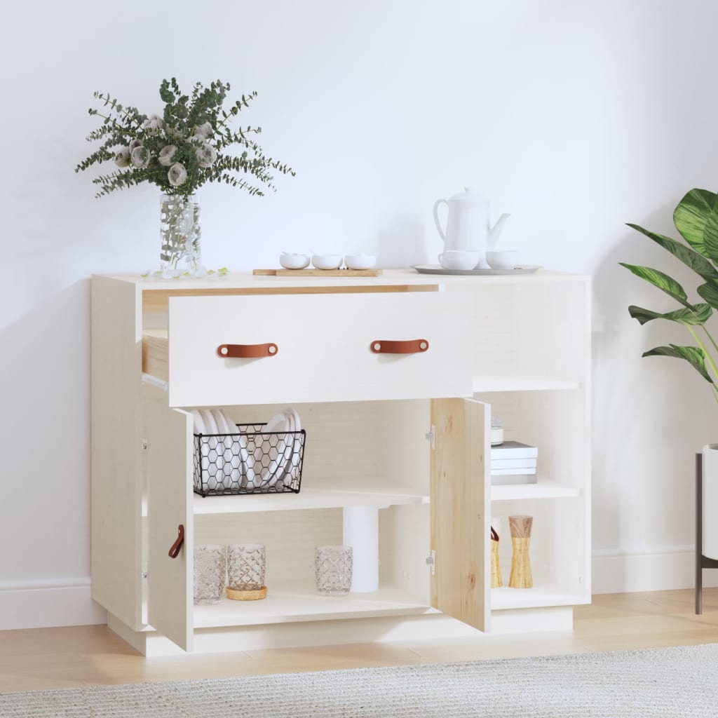 Credenza Bianca 98,5x40x75 cm in Legno Massello di Pino - homemem39