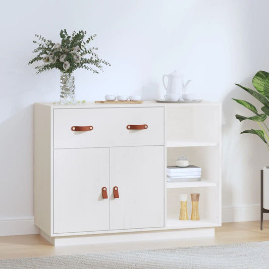 Credenza Bianca 98,5x40x75 cm in Legno Massello di Pino - homemem39