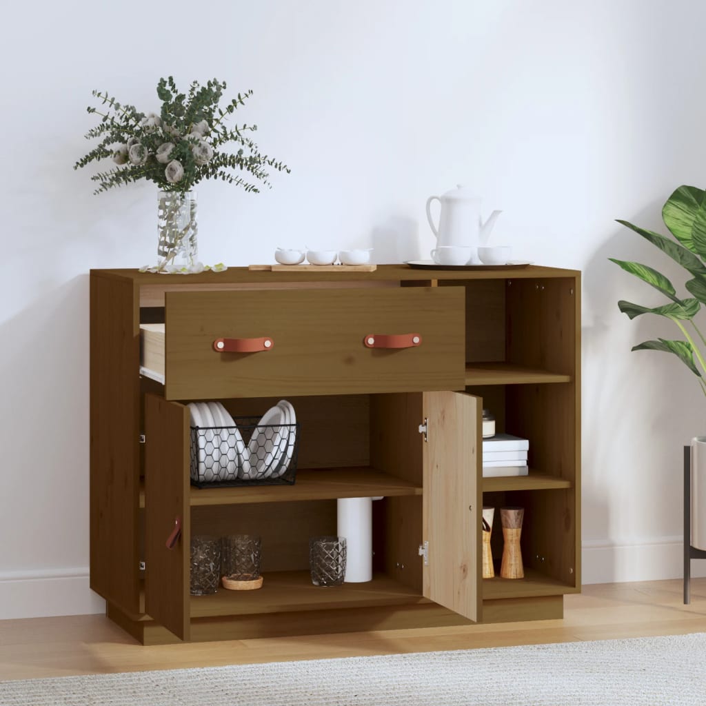 Credenza Marrone Ambra 98,5x40x75 cm in Legno Massello di Pino - homemem39