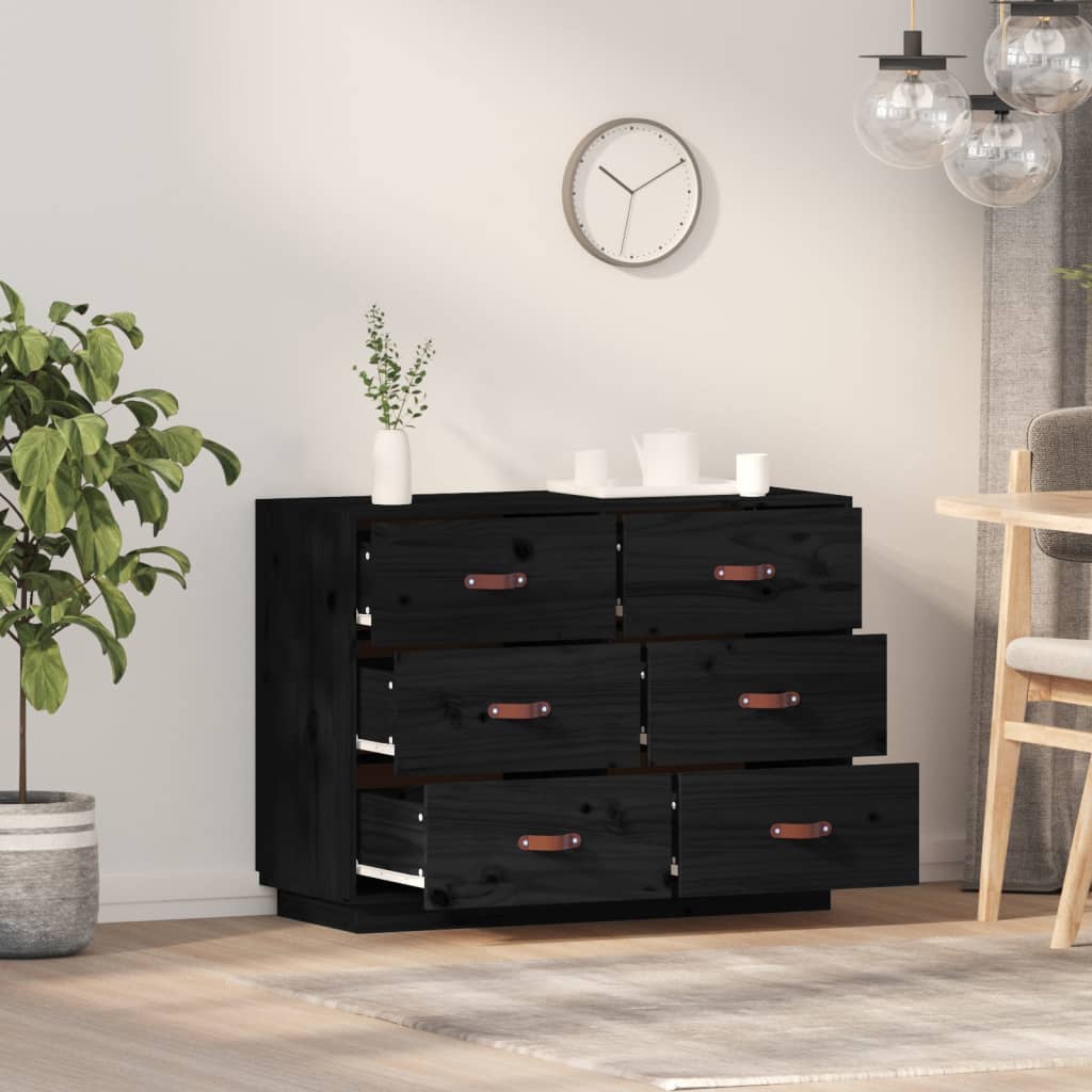 Credenza Nera 100x40x75 cm in Legno Massello di Pino - homemem39