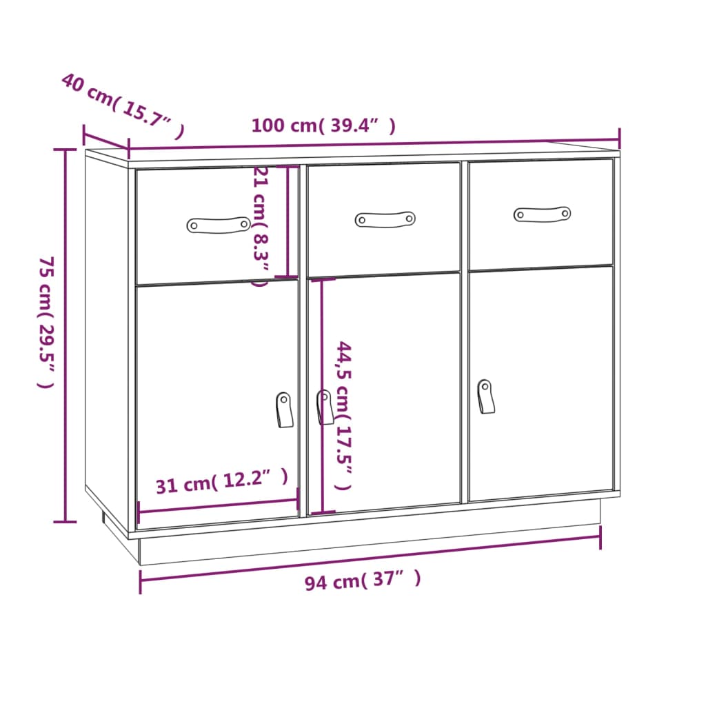 Credenza ambra 100x40x75 cm in Legno Massello di Pino - homemem39