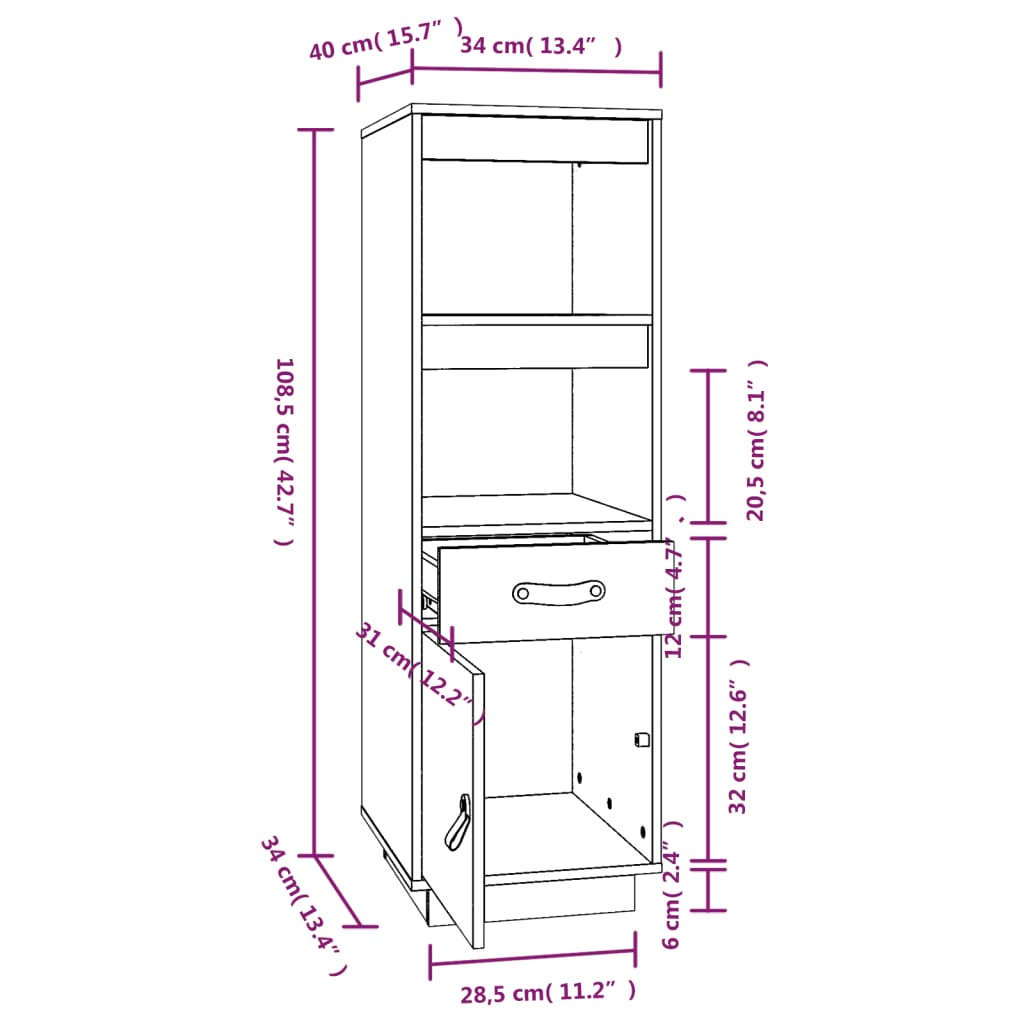 Credenza Grigia 34x40x108,5 cm in Legno Massello di Pino - homemem39