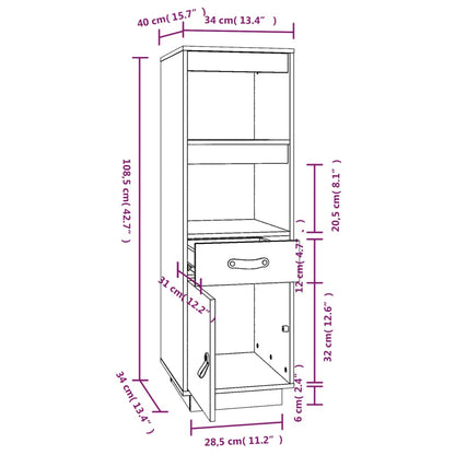 Credenza Grigia 34x40x108,5 cm in Legno Massello di Pino - homemem39