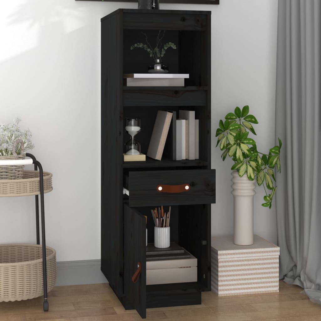 Credenza Nera 34x40x108,5 cm in Legno Massello di Pino - homemem39