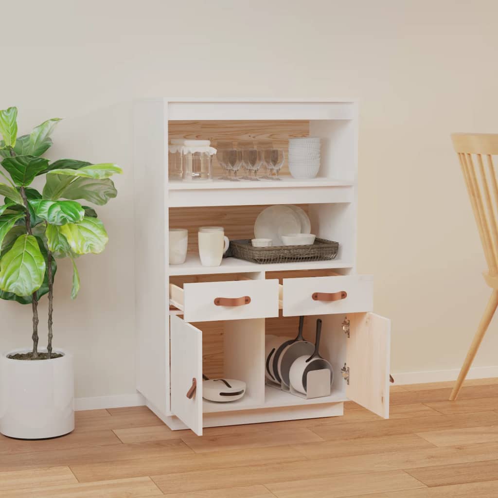 Credenza Bianca 67x40x108,5 cm in Legno Massello di Pino - homemem39