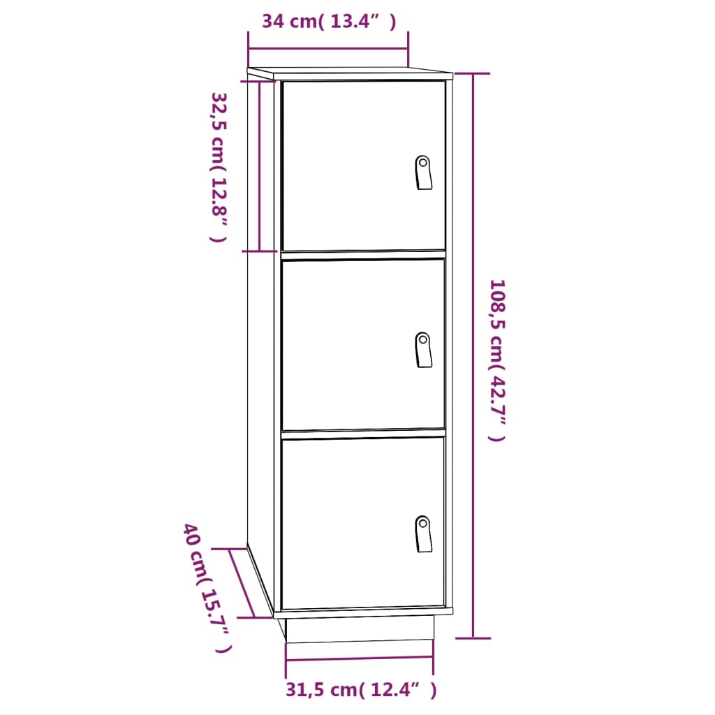 Credenza ambra 34x40x108,5 cm in Legno Massello di Pino - homemem39